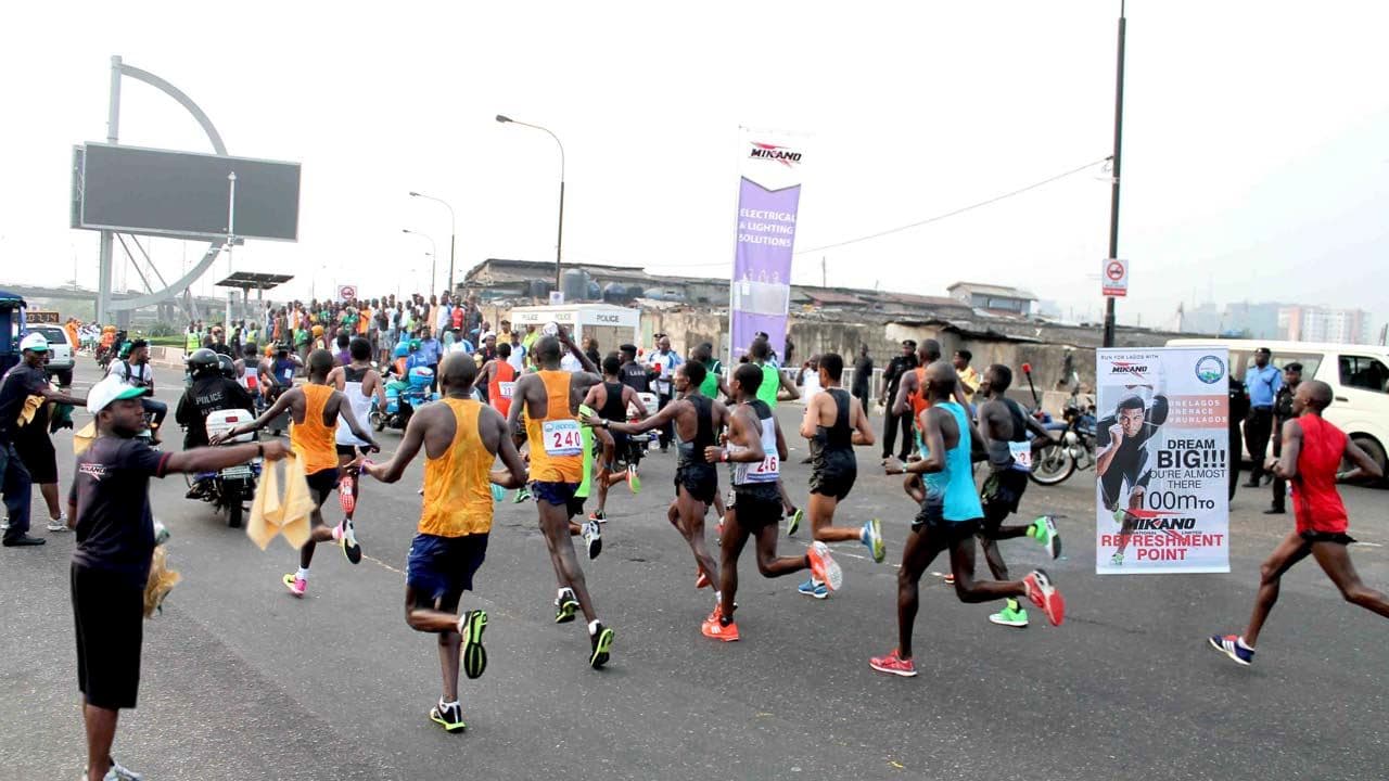 Marathon runners on the Lagos city course